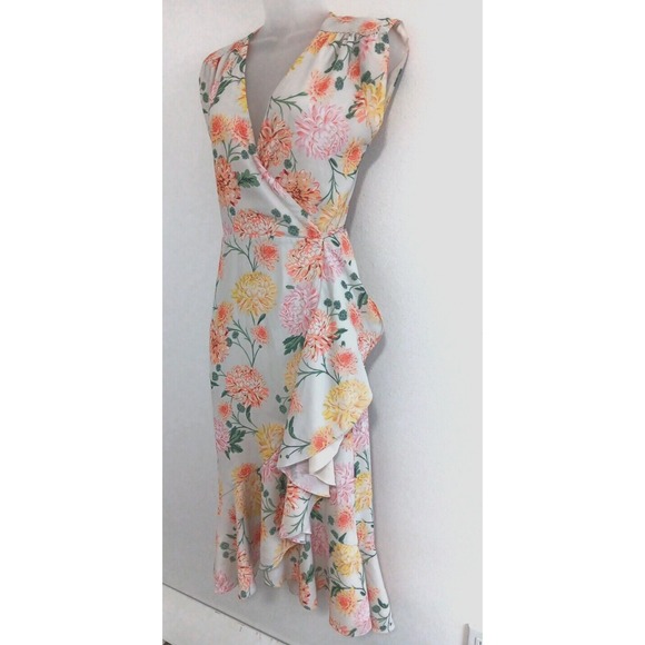Yumi Kim True Wrap Dress XS High Low‎ Ruffle Midi Romantic Bridal Shower Girly - Picture 2 of 11